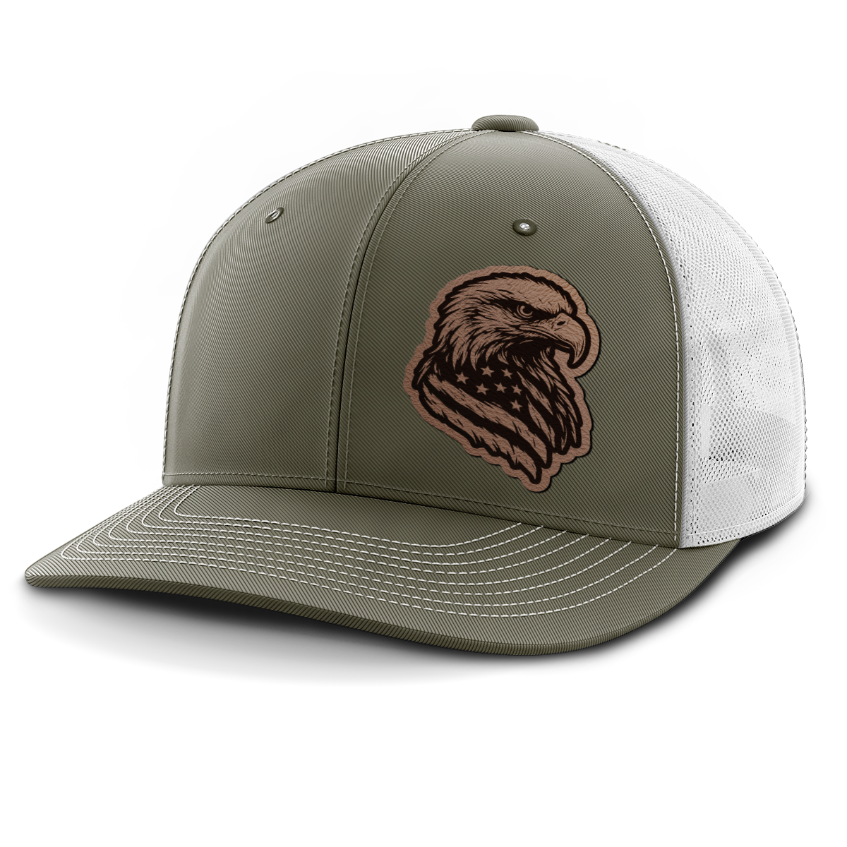 Eagle Flag (left), Leather Patch Trucker Hat