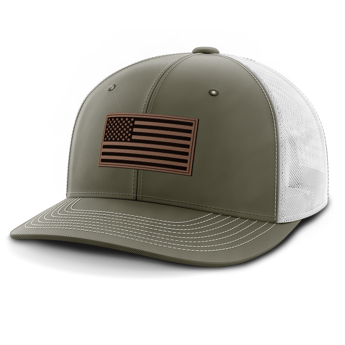 American Flag, Leather Patch Trucker Hat