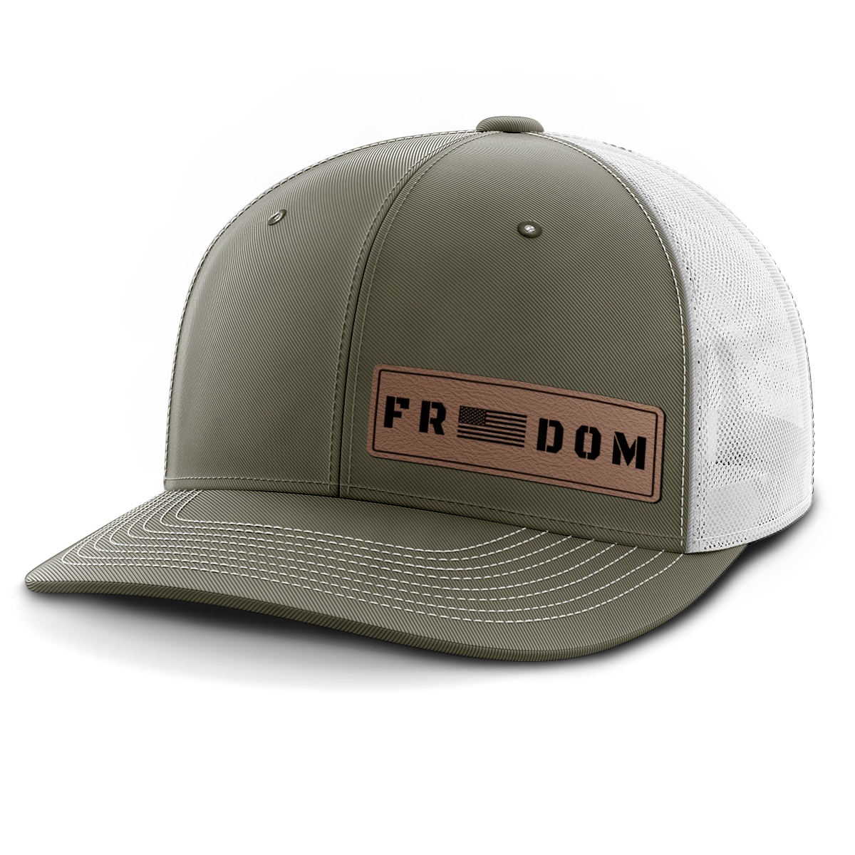 Freedom (left), Leather Patch Trucker Hat