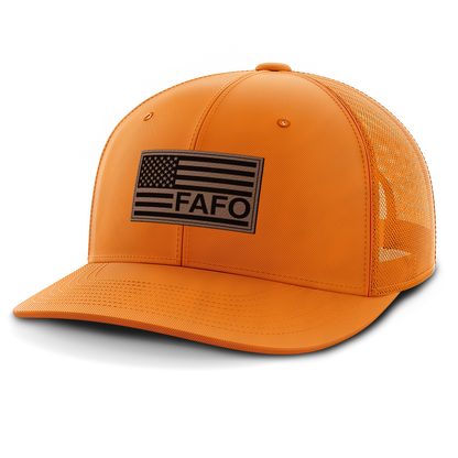 F Around and Find Out, FAFO Flag Hat, Leather Patch Trucker Hat
