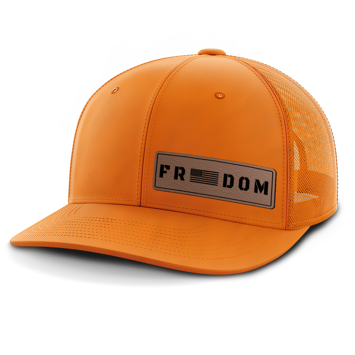 Freedom (left), Leather Patch Trucker Hat