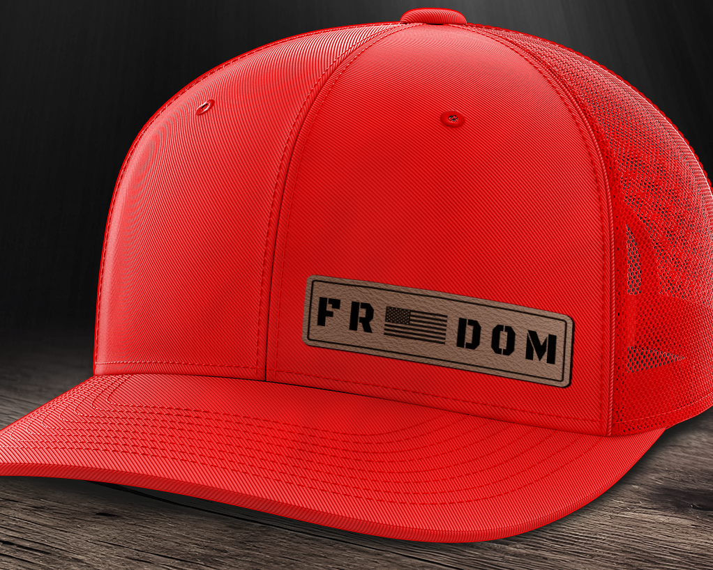 Freedom (left), Leather Patch Trucker Hat