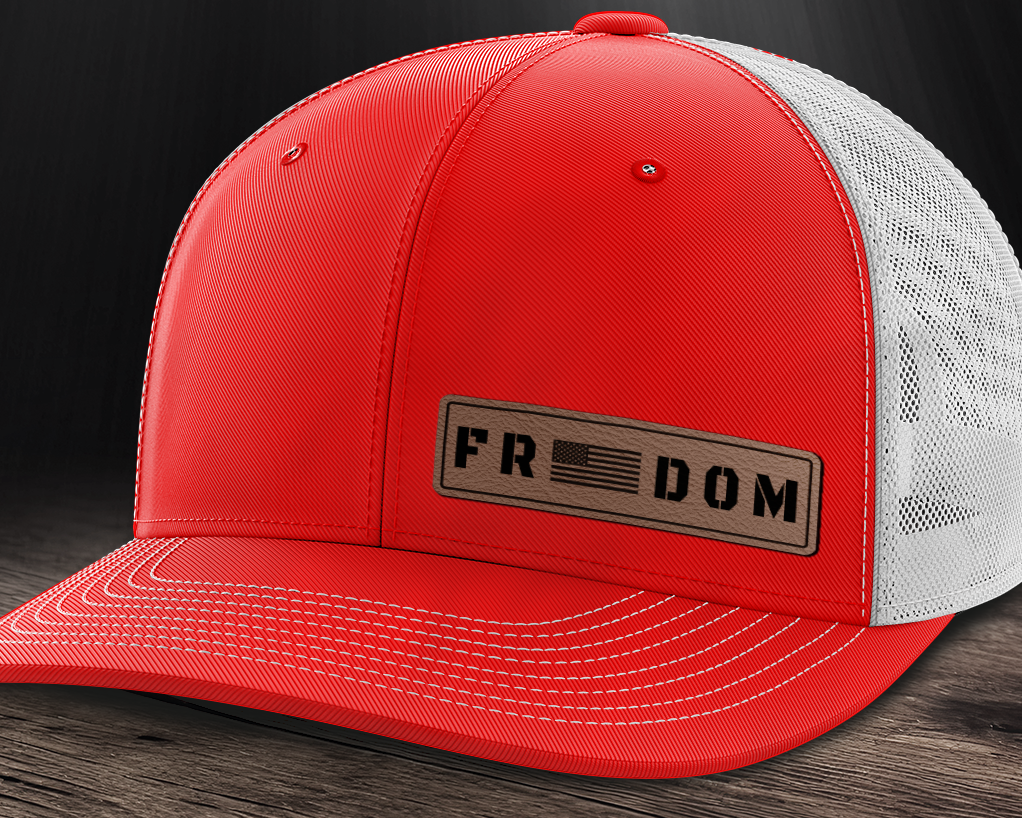 Freedom (left), Leather Patch Trucker Hat