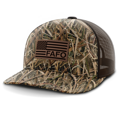 F Around and Find Out, FAFO Flag Hat, Leather Patch Trucker Hat