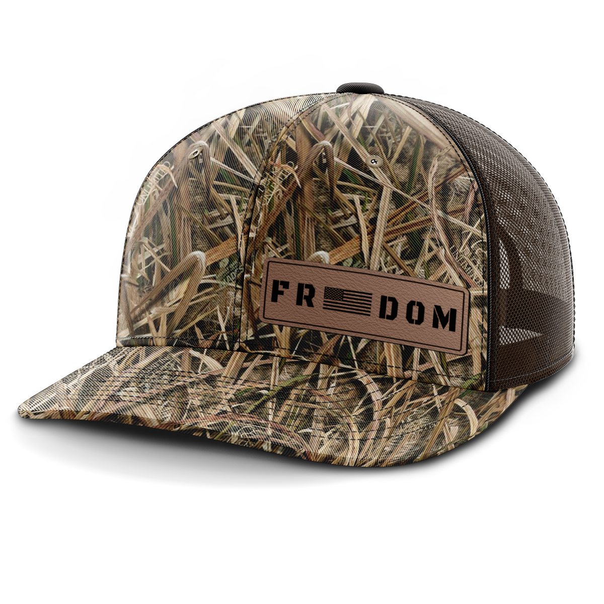 Freedom (left), Leather Patch Trucker Hat